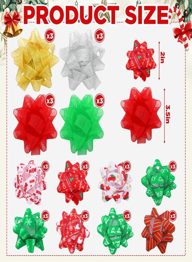 Vertintong 36pcs Christmas Gift Bow Assortment Holiday Print Xmas Grosgrain Organza Satin Ribbon, Metallic Glitter Fabric for Birthdays, Weddings, Baby/Bridal Showers, Christmas, Hanukkah - Image 3